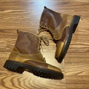 Cole Haan Country Women's 2 Tone Brown Leather Lace Up Combat Boots Sz 7.5 USA